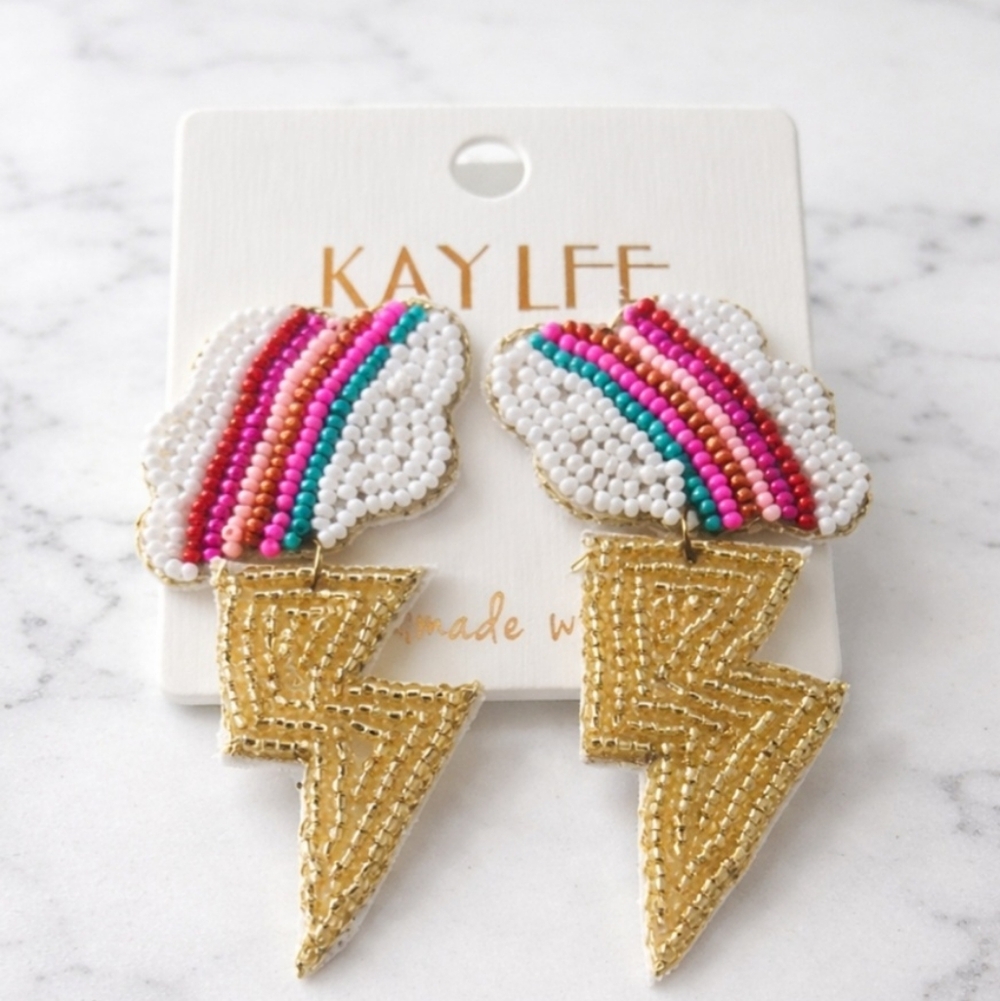 Kay Lee Cloud Lightning Beaded Earrings New